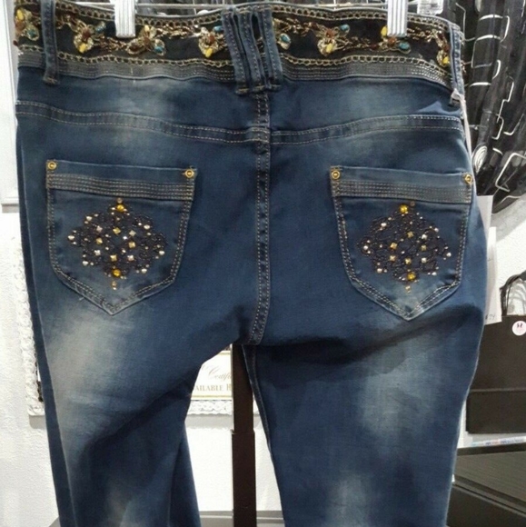 Italian fade skiny jean bead embroidery waist cuff - Picture 8 of 10